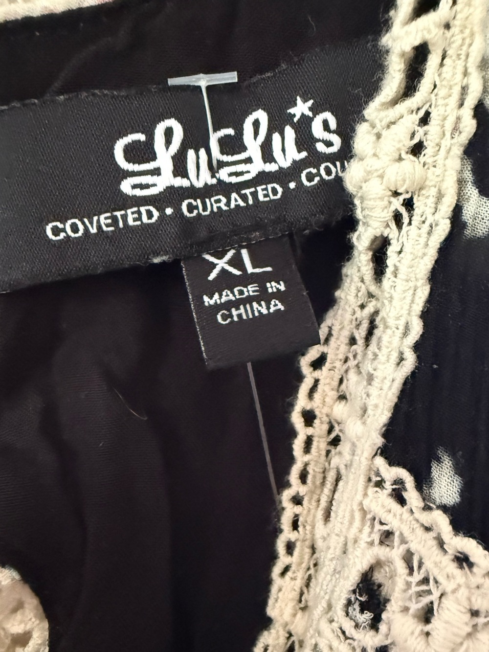 Lulu's Black Floral Print Maxi Dress Size XL Crochet Lace-Trim Boho Party Event - Picture 16 of 17